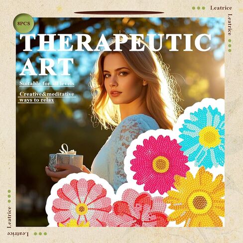 Leatrice 8PCS Flower Diamond Art Coasters Small Diamond Painting Kits for Adults Beginners Women Gem Art Coasters with Holder Funny DIY Crafts for Home Decor in Kuwait