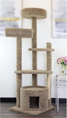 Artisanal Artistry Cat Penthouse, Ideal for Large Cats and Multiple Cats, Large Cat Tree with Sturdy Base, Staggered Perches and Scratch Post Neutral/24 D x 24" W x 67" H in Saudi Arabia