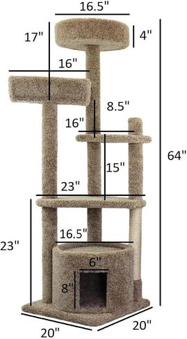 Artisanal Artistry Cat Penthouse, Ideal for Large Cats and Multiple Cats, Large Cat Tree with Sturdy Base, Staggered Perches and Scratch Post Neutral/24 D x 24" W x 67" H in Saudi Arabia