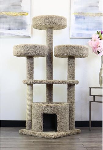 Artisanal Artistry Cat Penthouse, Ideal for Large Cats and Multiple Cats, Large Cat Tree with Sturdy Base, Staggered Perches and Scratch Post Neutral/24 D x 24" W x 67" H in Saudi Arabia