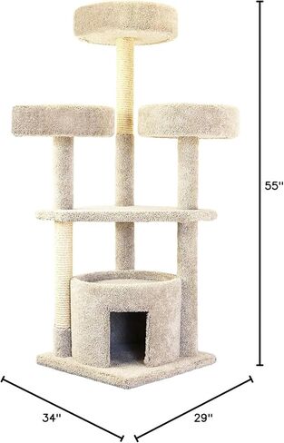 Artisanal Artistry Cat Penthouse, Ideal for Large Cats and Multiple Cats, Large Cat Tree with Sturdy Base, Staggered Perches and Scratch Post Neutral/24 D x 24" W x 67" H in Saudi Arabia