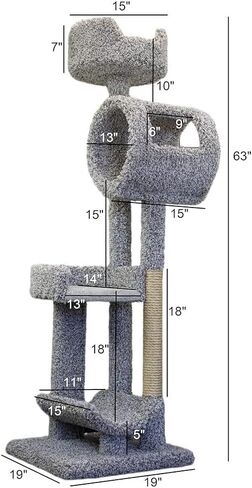 Artisanal Artistry Cat Penthouse, Ideal for Large Cats and Multiple Cats, Large Cat Tree with Sturdy Base, Staggered Perches and Scratch Post Neutral/24 D x 24" W x 67" H in Saudi Arabia