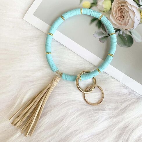 Boho keychain Rings Wristlet Key Chain Bracelets with Tassel Large Circle Wrist Bangle Keyring Holder Gift for Women in Saudi Arabia