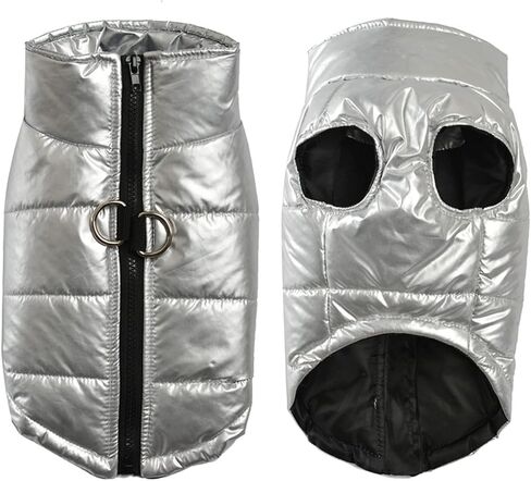 Puppy Clothes Waterproof Puppy Pet Dog Vest Jacket,Winter Warm Dog Clothes Coat for Small Medium Large Dogs Chihuahua French Bulldog Clothing (Color : Silver, Size : Large) in Saudi Arabia