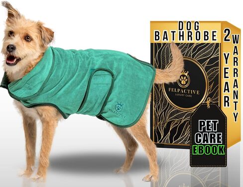 | FELPACTION® Super Assorbent Dog Bathrobe Double Layer Premium + ebook of the Secrets التي يحتاجها حيوانك الأليف | الألياف الدقيقة الفاخرة السريعة | أردية الكلب لبعد حمام | لينة وملائمة | الكلاب حمام لوازم in Kuwait