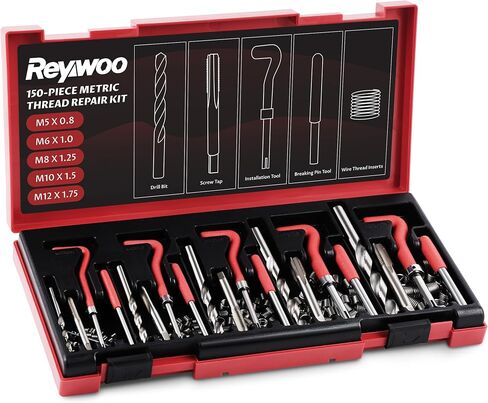 150 PC Helicoil Thread Repair Kit, SAE Helicoil Kit with HSS Drill Bits Inserts Taps Break Off Tools, Rethreading Tools in 1/4" 5/16" 3/8" 7/16" 1/2" Sizes in Saudi Arabia