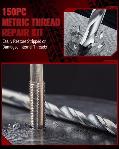 150 PC Helicoil Thread Repair Kit, SAE Helicoil Kit with HSS Drill Bits Inserts Taps Break Off Tools, Rethreading Tools in 1/4" 5/16" 3/8" 7/16" 1/2" Sizes in Saudi Arabia