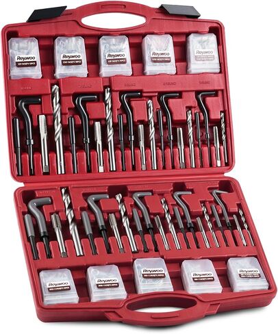 150 PC Helicoil Thread Repair Kit, SAE Helicoil Kit with HSS Drill Bits Inserts Taps Break Off Tools, Rethreading Tools in 1/4" 5/16" 3/8" 7/16" 1/2" Sizes in Saudi Arabia