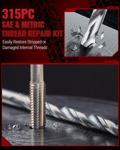 150 PC Helicoil Thread Repair Kit, SAE Helicoil Kit with HSS Drill Bits Inserts Taps Break Off Tools, Rethreading Tools in 1/4" 5/16" 3/8" 7/16" 1/2" Sizes in Saudi Arabia