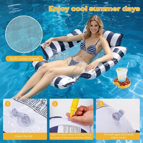 BTSD-home 2 Pack Inflatable Pool Floats Chair with Cup Holders for Adults, 4-in-1 Multi-Purpose Floating Loungers, Summer Pool Lake Beach Party Fun in Kuwait