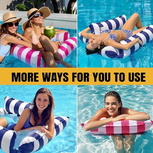 BTSD-home 2 Pack Inflatable Pool Floats Chair with Cup Holders for Adults, 4-in-1 Multi-Purpose Floating Loungers, Summer Pool Lake Beach Party Fun in Kuwait