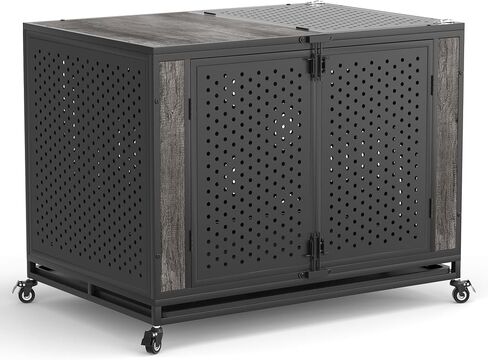 REXWELTEN 42" Heavy Duty Dog Crate Furniture for Large and Medium Dogs, Enclosed Design with 0.5 inch Holes, Indestructible Metal Kennel for High Anxiety Dogs, Chew Proof Pet House Cage Indoor, Brown in Saudi Arabia