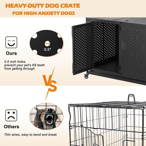 REXWELTEN 42" Heavy Duty Dog Crate Furniture for Large and Medium Dogs, Enclosed Design with 0.5 inch Holes, Indestructible Metal Kennel for High Anxiety Dogs, Chew Proof Pet House Cage Indoor, Brown in Saudi Arabia