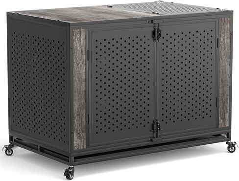 REXWELTEN 42" Heavy Duty Dog Crate Furniture for Large and Medium Dogs, Enclosed Design with 0.5 inch Holes, Indestructible Metal Kennel for High Anxiety Dogs, Chew Proof Pet House Cage Indoor, Brown in Saudi Arabia