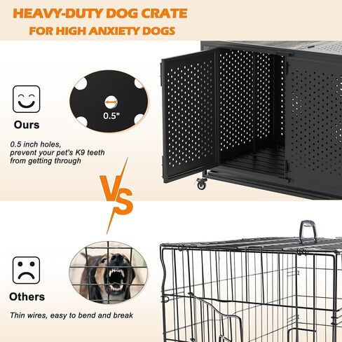 REXWELTEN 42" Heavy Duty Dog Crate Furniture for Large and Medium Dogs, Enclosed Design with 0.5 inch Holes, Indestructible Metal Kennel for High Anxiety Dogs, Chew Proof Pet House Cage Indoor, Brown in Saudi Arabia