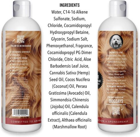 Pride and Groom DogDays Deshedding Dog Shampoo | Fast-Acting Coat Softener & Shedding Control | All-Natural Dog Wash with Essential Oils | Reduces Excess Fur & Dander for Curly & Wavy Coats – 16 oz in Kuwait