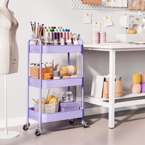 TOOLF 3-Tier Metal Rolling Cart with Wheels, Storage Utility Organizer Cart for Kitchen, Bathroom, Office, Baby Essentials & Makeup - Lockable Casters, Easy Assembly, Large Capacity, White in Kuwait