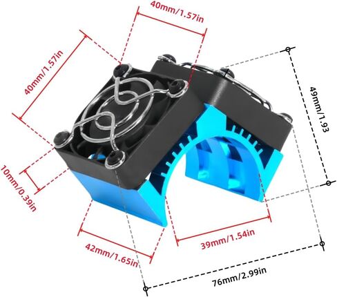 مروحة تبريد محرك مزدوجة 40 مم RC 40-42 مم متوافقة مع 1/7 1/8 ARRMA TRAXXAS RC CAR FIT 4068 4074 4082 4268 4274 Motors (Black) in Kuwait