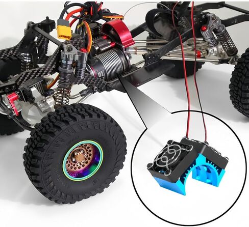مروحة تبريد محرك مزدوجة 40 مم RC 40-42 مم متوافقة مع 1/7 1/8 ARRMA TRAXXAS RC CAR FIT 4068 4074 4082 4268 4274 Motors (Black) in Kuwait