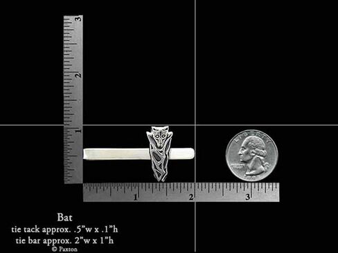 Bat Tie Tack or Bat Tie Bar in Solid Sterling Silver Hand Carved & Cast by Paxton in Saudi Arabia