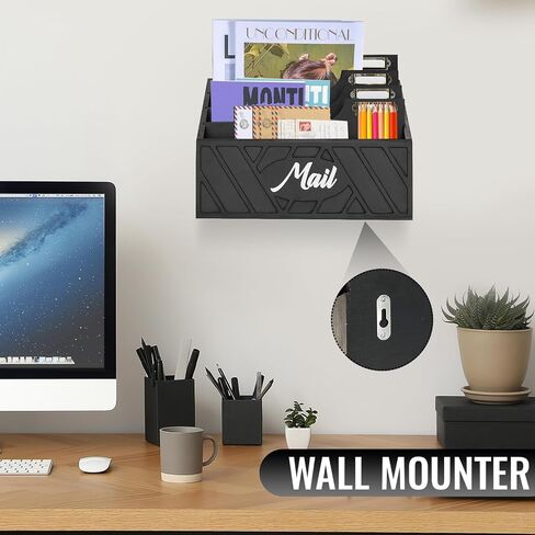 Mail Organizer Countertop, Mail Holder for Wall, Mail Sorter for Office Desk Accessories, Letter Bill Organizer Wall Mounted, Wooden Desk Organizer for Envelope, File Organizer for Office, Home(White) in Saudi Arabia