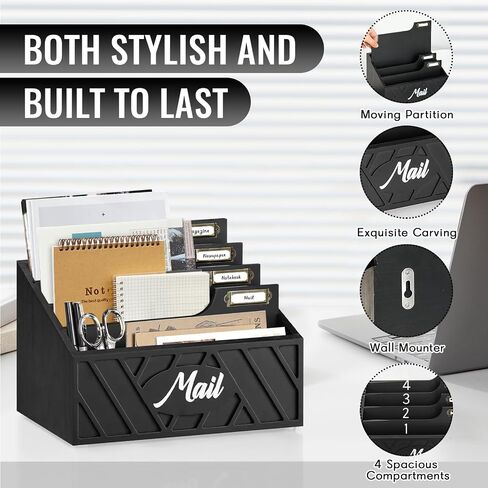 Mail Organizer Countertop, Mail Holder for Wall, Mail Sorter for Office Desk Accessories, Letter Bill Organizer Wall Mounted, Wooden Desk Organizer for Envelope, File Organizer for Office, Home(White) in Saudi Arabia