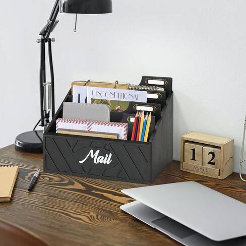 Mail Organizer Countertop, Mail Holder for Wall, Mail Sorter for Office Desk Accessories, Letter Bill Organizer Wall Mounted, Wooden Desk Organizer for Envelope, File Organizer for Office, Home(White) in Saudi Arabia