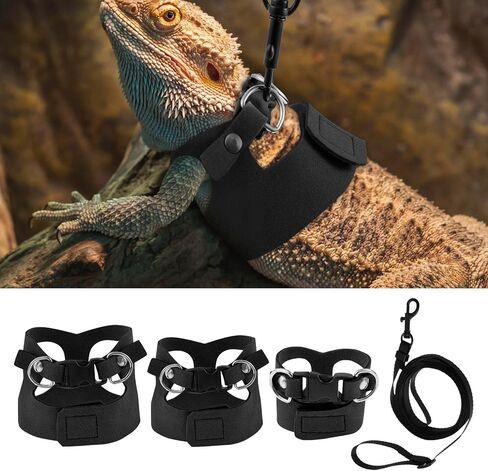 3 Pcs Bearded Dragon Harness and Leash Set, 3 Sizes Adjustable Soft Leather Lizard Harness with Leash, Small Animal Traction Rope Training Walking Vest for Bearded Dragon Lizard Squirrel in Kuwait