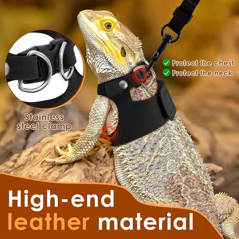 3 Pcs Bearded Dragon Harness and Leash Set, 3 Sizes Adjustable Soft Leather Lizard Harness with Leash, Small Animal Traction Rope Training Walking Vest for Bearded Dragon Lizard Squirrel in Kuwait