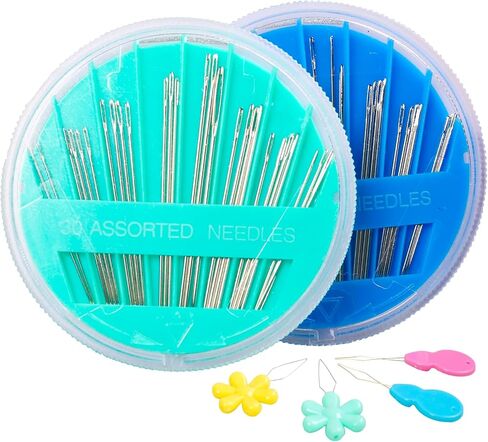 Hekisn 60-Pack Premium Hand Sewing Needles Set, 6 Sizes Embroidery Needles Kit with Threaders, Assorted Large Eye Sewing Needles for Repair, DIY, Art & Craft Projects(Green&Pink) in Kuwait