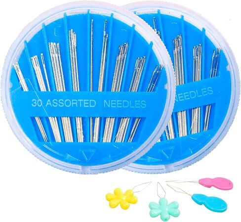 Hekisn 60-Pack Premium Hand Sewing Needles Set, 6 Sizes Embroidery Needles Kit with Threaders, Assorted Large Eye Sewing Needles for Repair, DIY, Art & Craft Projects(Green&Pink) in Kuwait