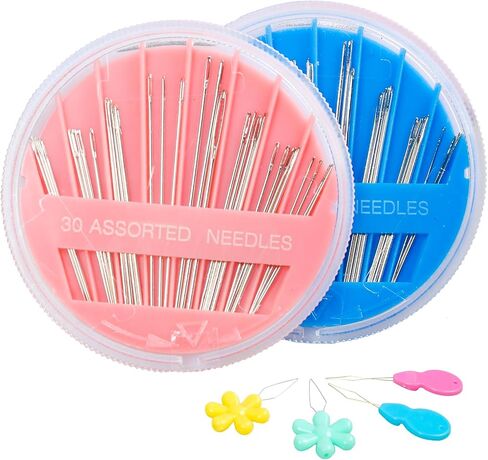 Hekisn 60-Pack Premium Hand Sewing Needles Set, 6 Sizes Embroidery Needles Kit with Threaders, Assorted Large Eye Sewing Needles for Repair, DIY, Art & Craft Projects(Green&Pink) in Kuwait