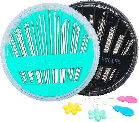 Hekisn 60-Pack Premium Hand Sewing Needles Set, 6 Sizes Embroidery Needles Kit with Threaders, Assorted Large Eye Sewing Needles for Repair, DIY, Art & Craft Projects(Green&Pink) in Kuwait
