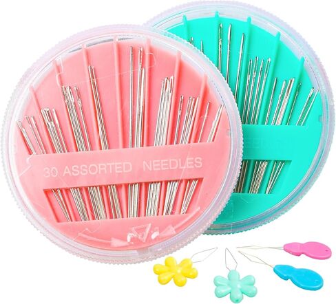 Hekisn 60-Pack Premium Hand Sewing Needles Set, 6 Sizes Embroidery Needles Kit with Threaders, Assorted Large Eye Sewing Needles for Repair, DIY, Art & Craft Projects(Green&Pink) in Kuwait