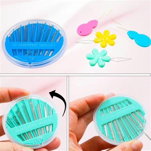 Hekisn 60-Pack Premium Hand Sewing Needles Set, 6 Sizes Embroidery Needles Kit with Threaders, Assorted Large Eye Sewing Needles for Repair, DIY, Art & Craft Projects(Green&Pink) in Kuwait