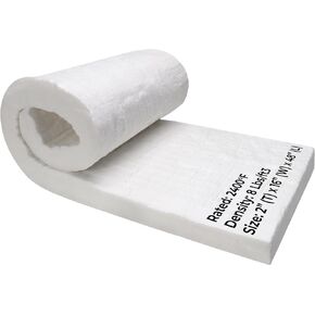 Ceramic Fiber Insulation Blanket - 2" Thick x 16" x 48" - 8# 2400F Rated - Fire Proof Insulation for Wood Stove Baffle, Furnace, Forge, Kiln, Chimney, Boiler, Fireplace, Dishwasher, Pizza Oven, More