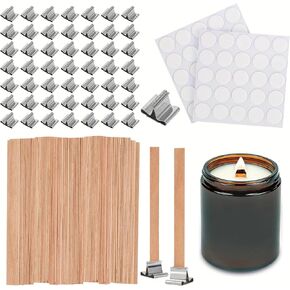 Wood Wicks for Candles Making,50pcs Wooden Candle Wicks,50pcs Wick Stickers,for Soy Wax, Beeswax, Coconut Wax - DIY Candle Making Supplies for Beginners & Professionals