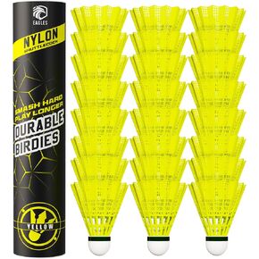 EAGLES كرة الريشة الطيور النايلون ريش كرة الريشة - مجموعة كرة الطيور البلاستيكية لممارسة البيسبول في الأماكن المغلقة والخارجية ~ الديوك المكوكية مستقرة ودائمة للأطفال والكبار (12 حزمة الأصفر) in Kuwait