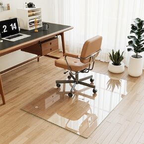 [Tempered Glass] 30" x 55" Glass Chair Mat, 1/5" Thick Office Chair Mat for Carpet or Hardwood Floor, Heavy Duty Hard Chair Mats with Round Corner and Polished Edge, Carpeted Floor Protector