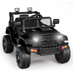 Kinder King 12V Kids Ride on Car Truck, Battery Powered Electric SUV w/ 2.4G Remote Control, Spring Suspension, 3 Speeds, 2 Motor, Double Open Doors, Music, Horn, LED Lights, Safety Belt, USB, Black