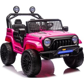 24V Two Seater Electric Car for Kids, Ride on Car with Remote Control, with 3 Speeds Adjustable, LED Headlight, Bluetooth, Music Player, Ride on Toys for Girls-Pink