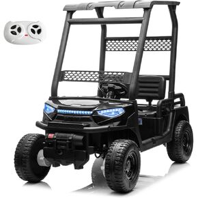 24V 2 Seater Kids Ride on Car, 4WD Golf Cart with Parent Remote Control, 4x4 Motors Ride on Truck with Roof, Toddler Electric Vehicle with Storage Box, Foot Pedal, Music Player, Lights, Horn, Red