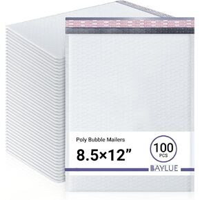 أبيض 8.5x12 بوصة بولي بوبلرز #2 | الأظرف المبطنة من الختم الذاتي | Air Cushioned Bubble Mailer | حجم قابل للاستخدام 8.5x11 بوصة | 100 حزمة الجزء الأكبر | مقاومة للماء | أكياس الشحن البريدية ذات الوزن الخفيف