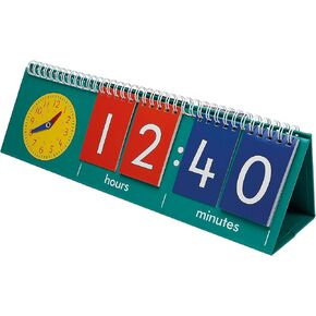 Flap flip chart time with analogue clock | Easy to use & stable for learning the date and days of the week | Contents: 6-flap flip chart with colourful cards