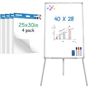 Maxtek 40x28 Easel Whiteboard مع 25 × 30 في ورقة الرسم البياني 4 حزمة