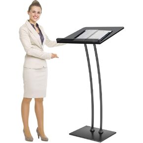 Acrylic Podium Lectern with Iron Stable Bottom, Pulpits for Churches with 10MM Thickened Acrylic Countertop, Multi Function Pulpit for Modern Classroom Music Concert Wedding Conference Event