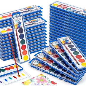 72 Pack Watercolor Paint Set Bulk,8 Colors Washable WaterColor Paint for Kids, Water Color Paint with Brushes, Ideal Gift for Party Favors, Art Supplies for School Classroom Home