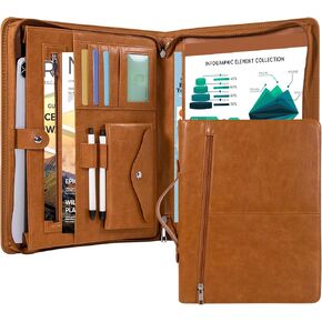 Calfinder Padfolios Portfolio Binder,Leather Padfolios for Women&Men, Business/Work Portfolio Organizer with Zipper,Leather Binder with Handle for Ipad,Document,Notebook,Resume,Professional Padfolio