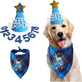 Large Dog Birthday Hat with 6.7'' Tall, Birthday Bandana, Dog Birthday Party Supplies for Labrador Retriever, Golden Retriever, Husky