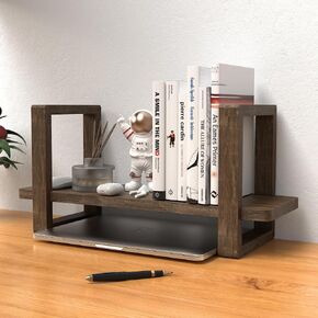 Small & Portable Solid Wood Bookshelf Organizer – Tool-Free, Non-Fixed Assembly with Loose-Fit Slide-In Joints | Load-Adaptive & Reversible Desktop Shelf | Lightweight, Compact, Vintage Brown